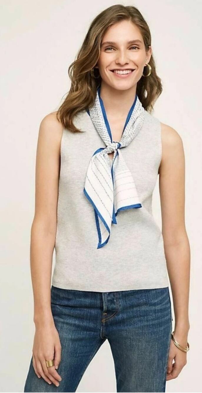 Anthropologie Moth Scarf Tank Gray Knit Silk Blend Y2K Petite Small